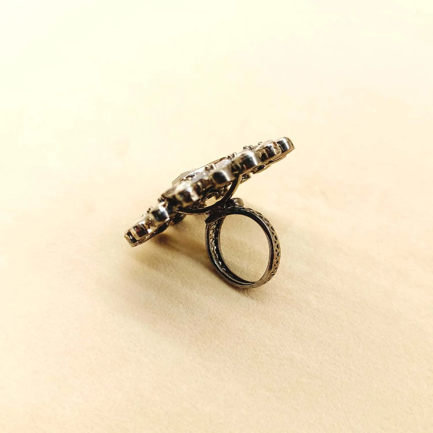 Gungun Diamonds Rhodium Plated Victorian Ring