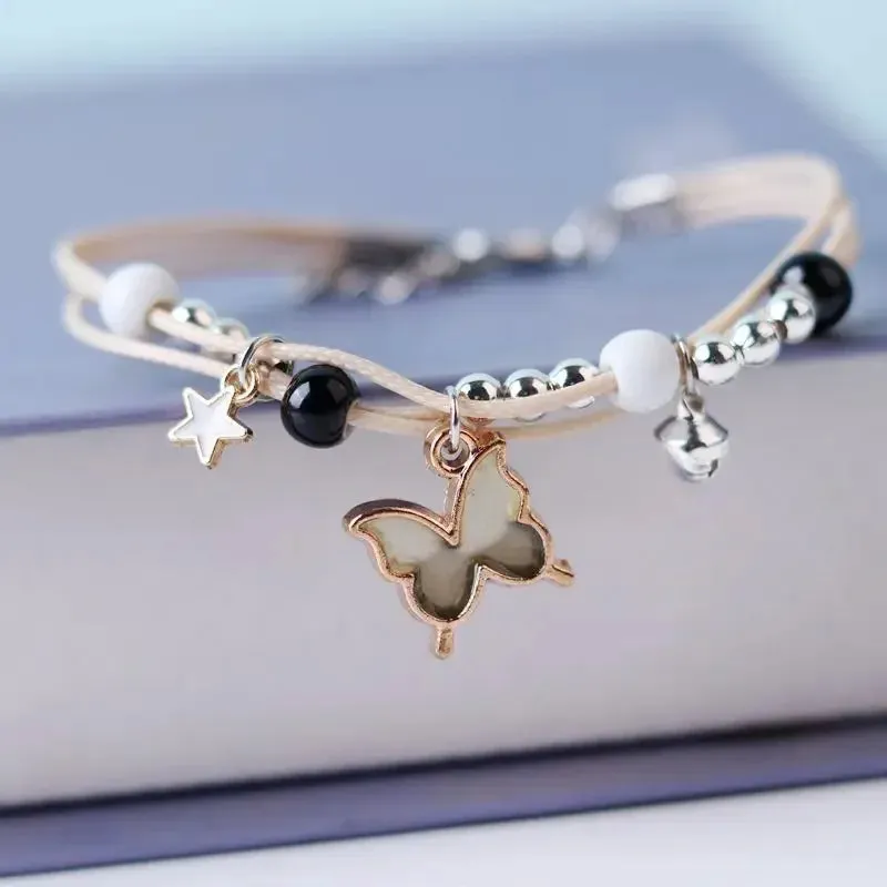 Handmade Butterfly Ceramic Beaded Bracelet Boho Adjustable Friendship Braided Bracelets Anklet Summer Women Girl Jewelry Gifts