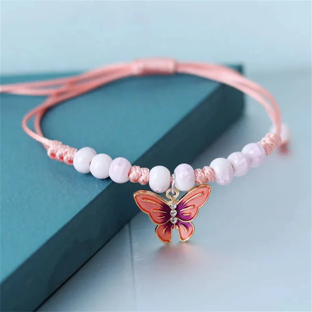 Handmade Butterfly Ceramic Beaded Bracelet Boho Adjustable Friendship Braided Bracelets Anklet Summer Women Girl Jewelry Gifts