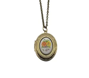 Handmade Vintage Floral Limoges Cameo Locket Necklace