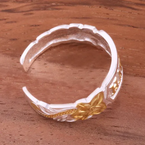 Hawaiian Scroll Two Tone Yellow Gold Plated HAWAII Cut Out Edge Toe Ring