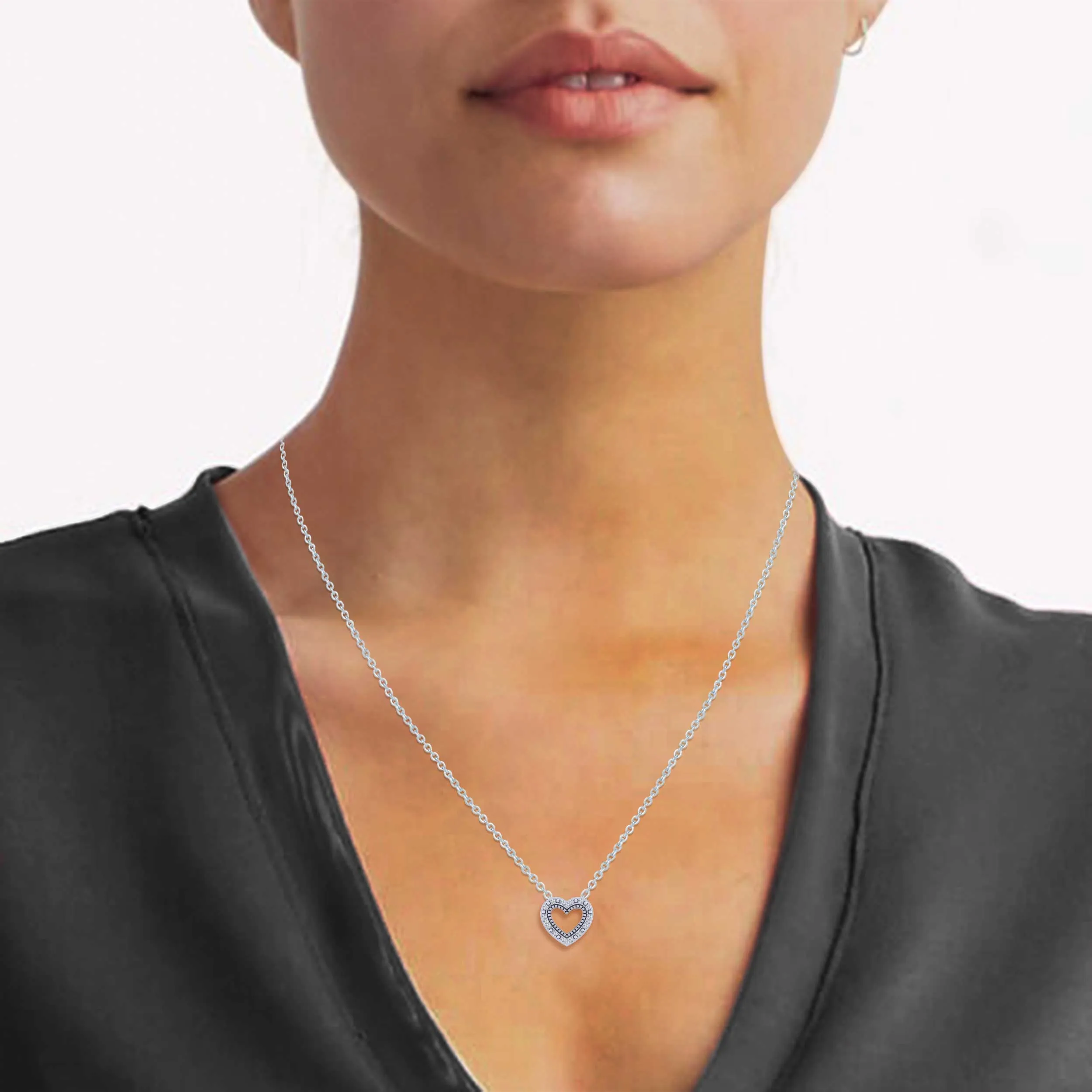 Heart 1/20 Cttw Natural Diamond Pendant Necklace set in 925 Sterling Silver