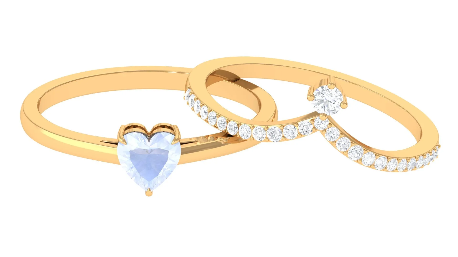 Heart Shape Moonstone Ring Set with Diamond