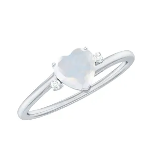 Heart Shape Real Moonstone Solitaire Promise Ring with Diamond