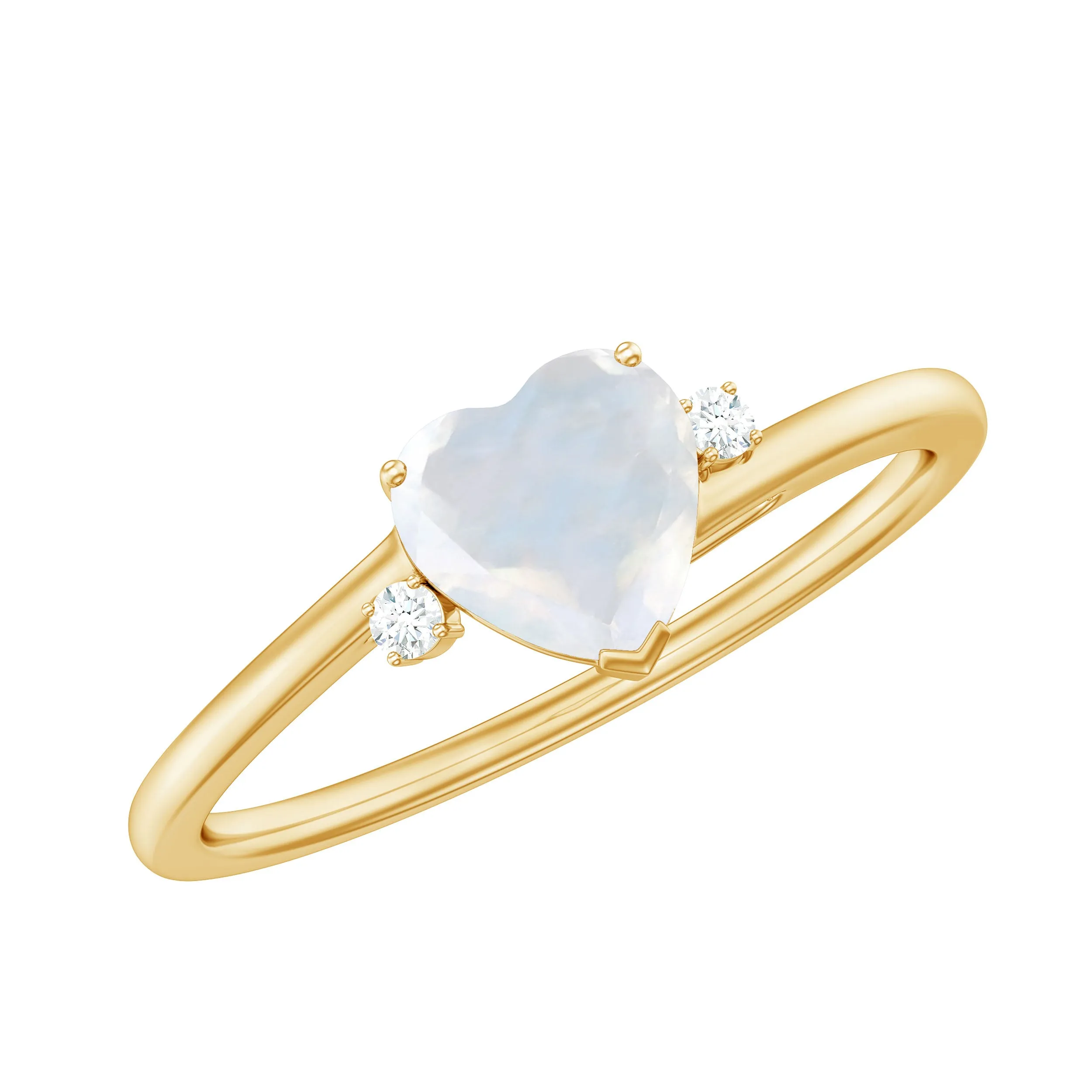 Heart Shape Real Moonstone Solitaire Promise Ring with Diamond