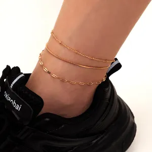 Hip-hop Style Metal Copper And Iron Thin Chain Set Anklet