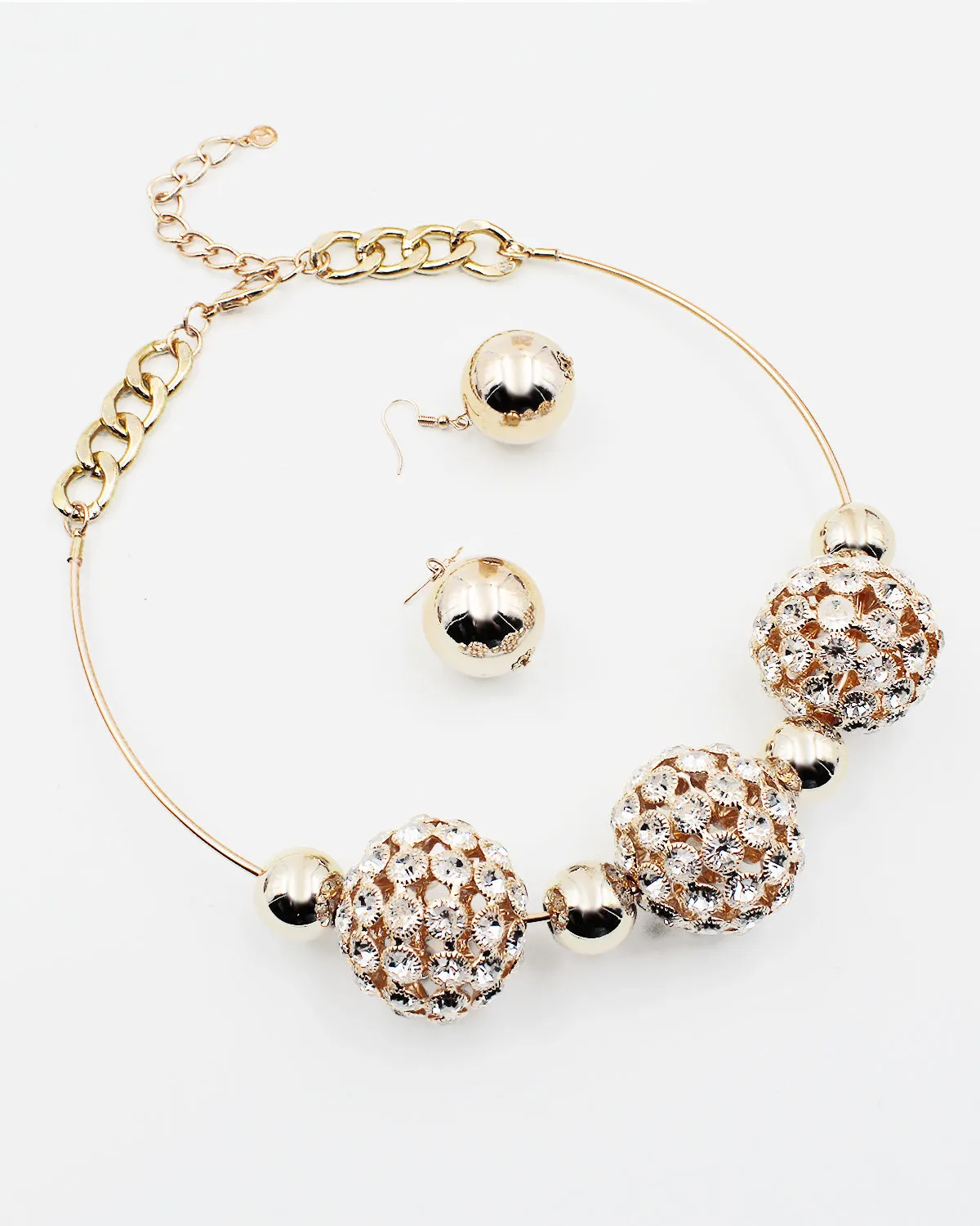 Hollow Crystal Ball Choker Chain Necklace Set