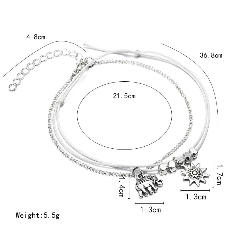 Hot-Selling Popular Foot Jewelry In Europe And America, Sun Elephant Multilayer Retro Fashion Lady Anklet, Alloy Anklet Wholesale