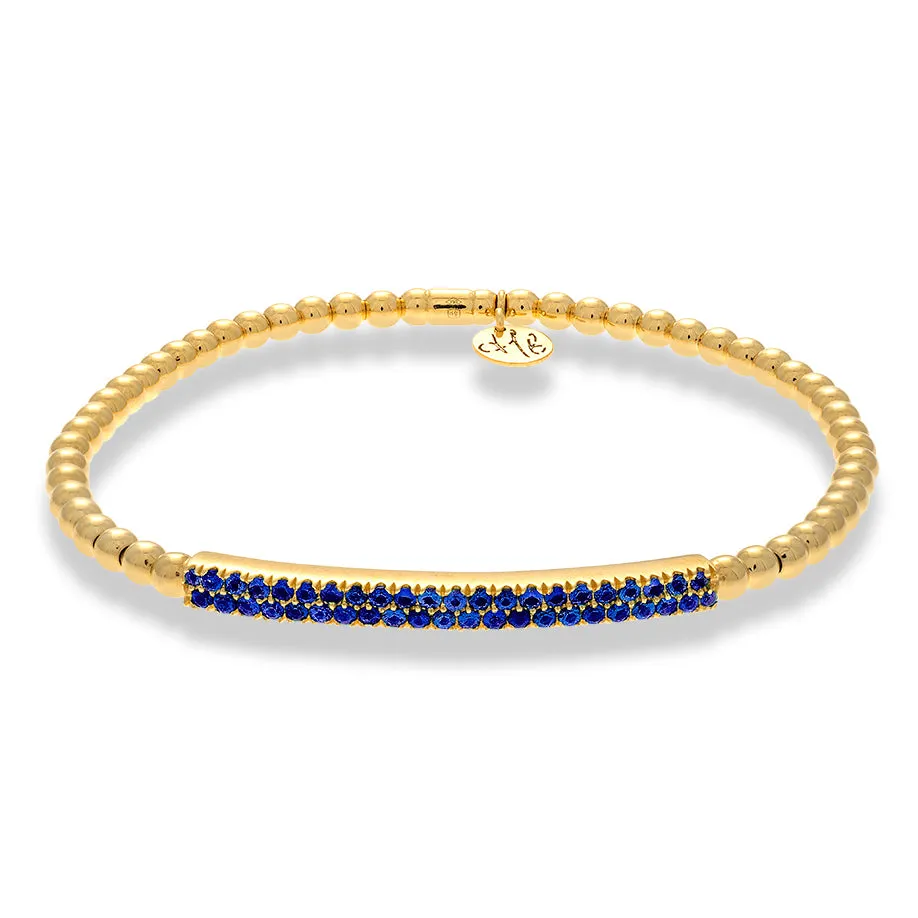 Hulchi Belluni Bracelet with Pave Sapphire ID Bar Yellow Gold Stretch Stackable 21348H4BL