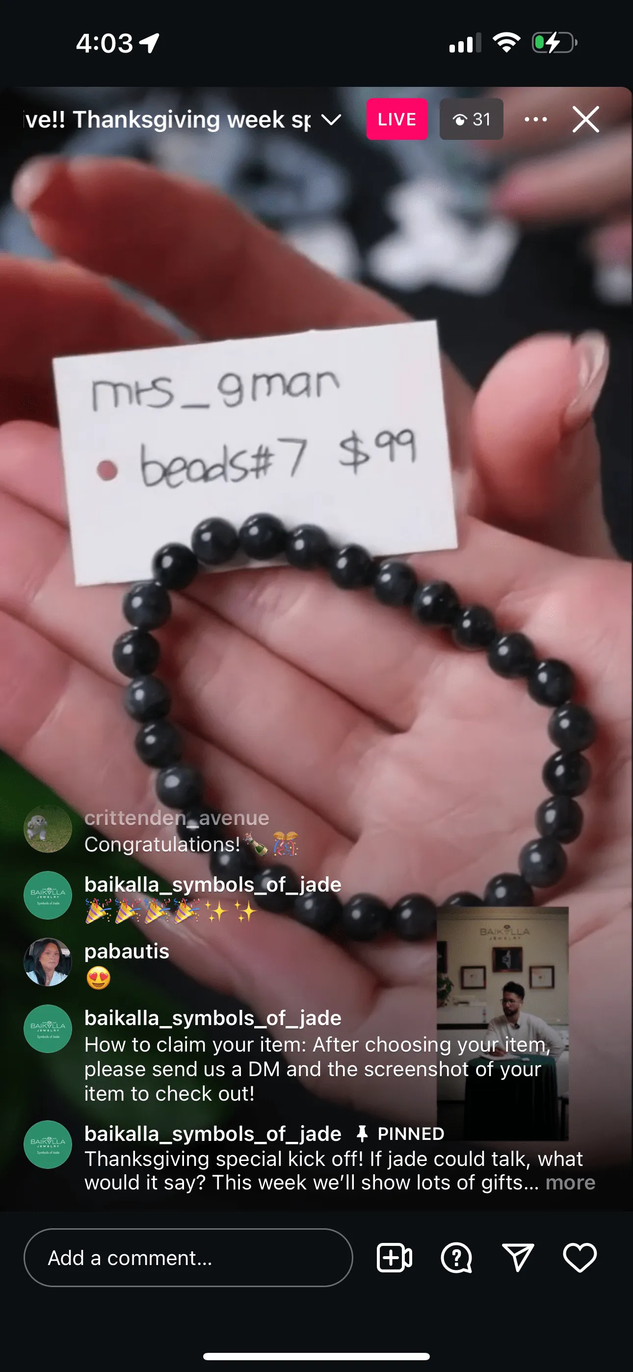 IG Live "Natural Burmese Jadeite Jade Beaded Bracelet" (Live Pick) (11/23/24)