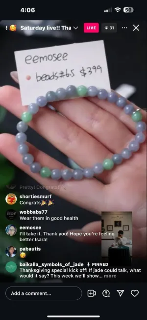 IG Live "Natural Burmese Lavender & Green Jadeite Jade Beaded Bracelet" (Live Pick) (11/23/24)