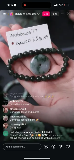 IG Live "Natural Deep Green Jadeite Jade Bead Bracelet #8.5" (Live Pick) (11/29/24)