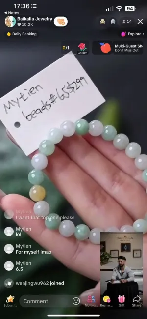 IG Live "Natural Light Multi color Jadeite Jade Bead Bracelet 6.5in" (Live Pick) (11/06/24)