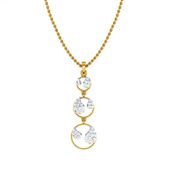 Imperative Diamond Studded Tri-ringed 14KT Gold Pendant