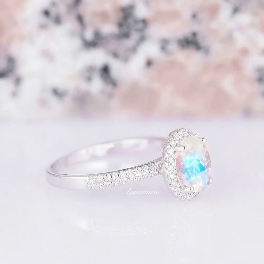 Iris Natural Rainbow Moonstone Ring- Sterling Silver