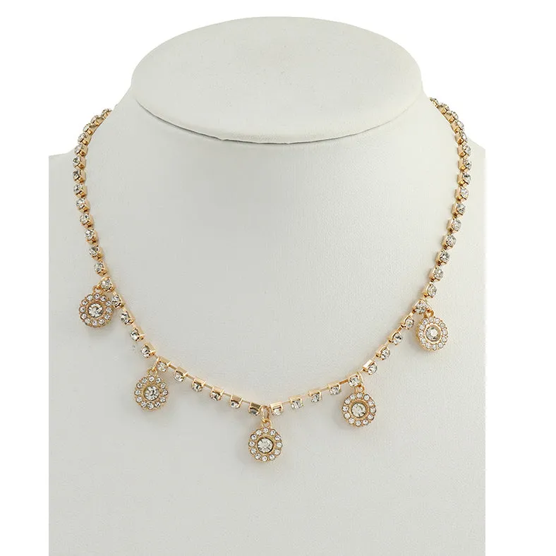 JAN44201 - Rhinestone Circle Charm Necklace