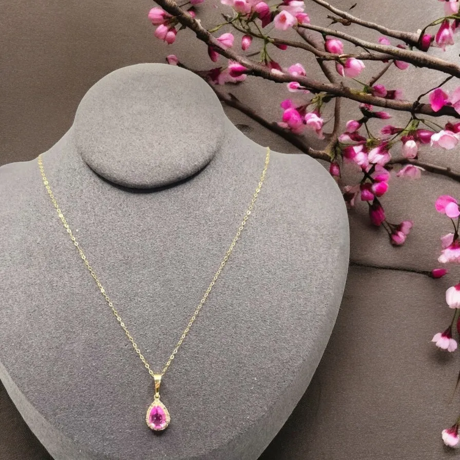 JAPAN CHSIN PINK SAPPHIRE PEAR NECKLACE