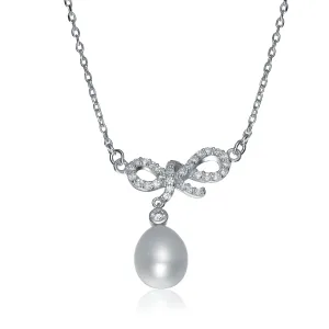 Jeanne Faux Pearl Bow Necklace