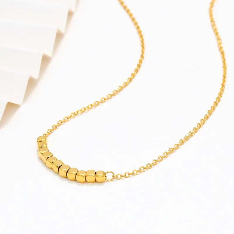 Jewelry Foreign Trade Cross-Border Alloy Smooth Small Square Necklace Women's Niche Design Light Luxurious Geometric Clavicle Chain