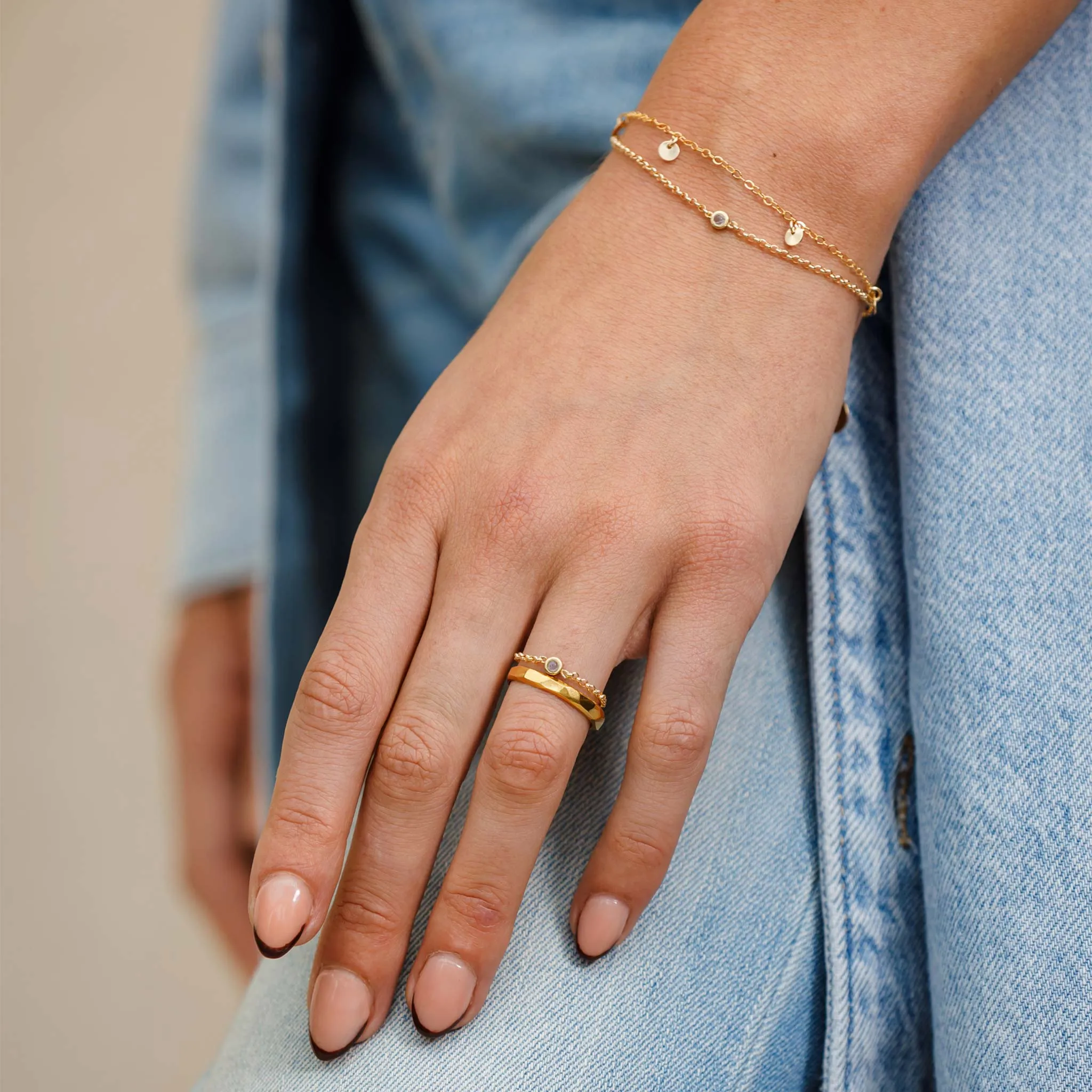 June Moonstone Birthstone Chain Link Ring