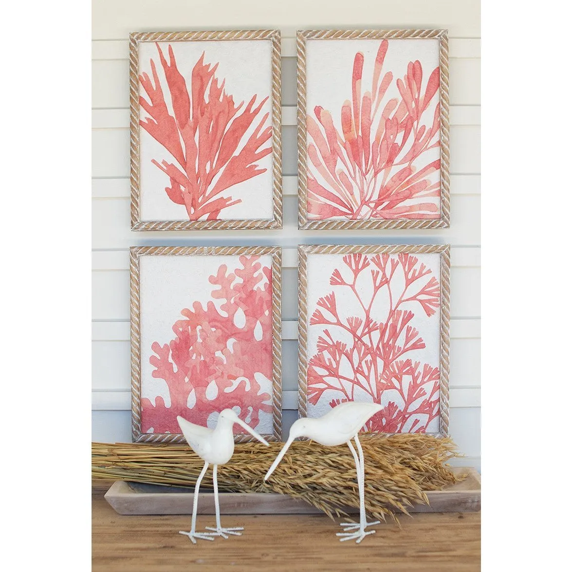 Kalalou - SET OF FOUR CORAL PRINTS WITH WOODEN FRAMES - CVY1331