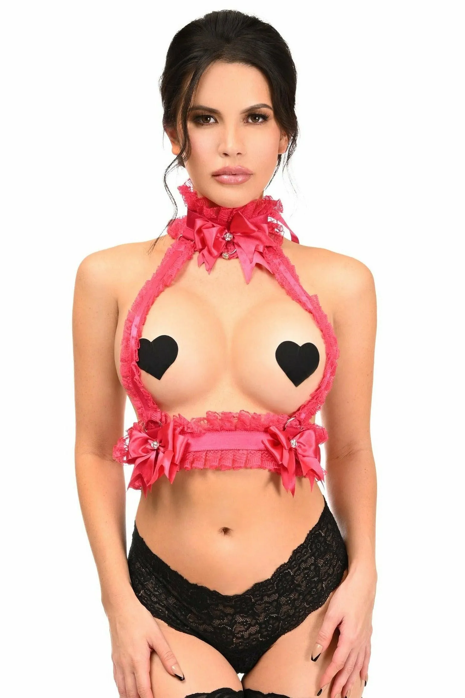 Kitten Collection Fuchsia/Fuchsia Lace Double Strap Body Harness