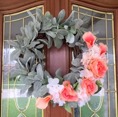 Lambs Ear wreath, Farmhouse wreath, Front door wreath, Farmhouse decor, Summer wreath