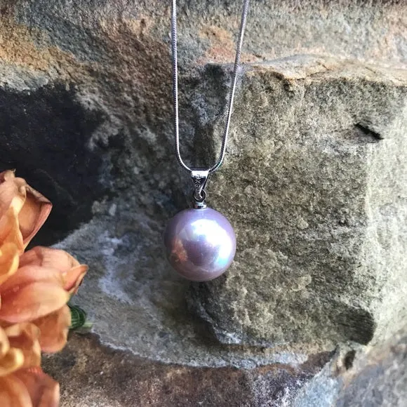 Large lavender mother single pearl silver chain