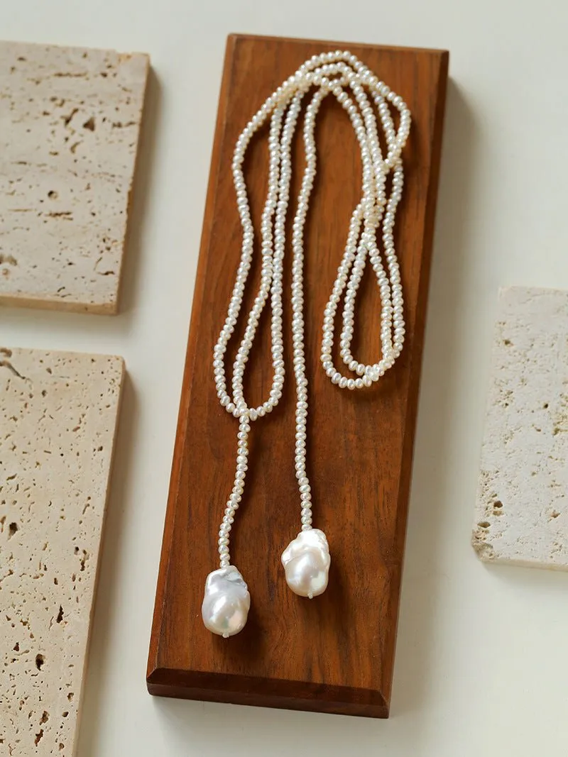 Long Baroque Beaded Pearl Sweater Necklace