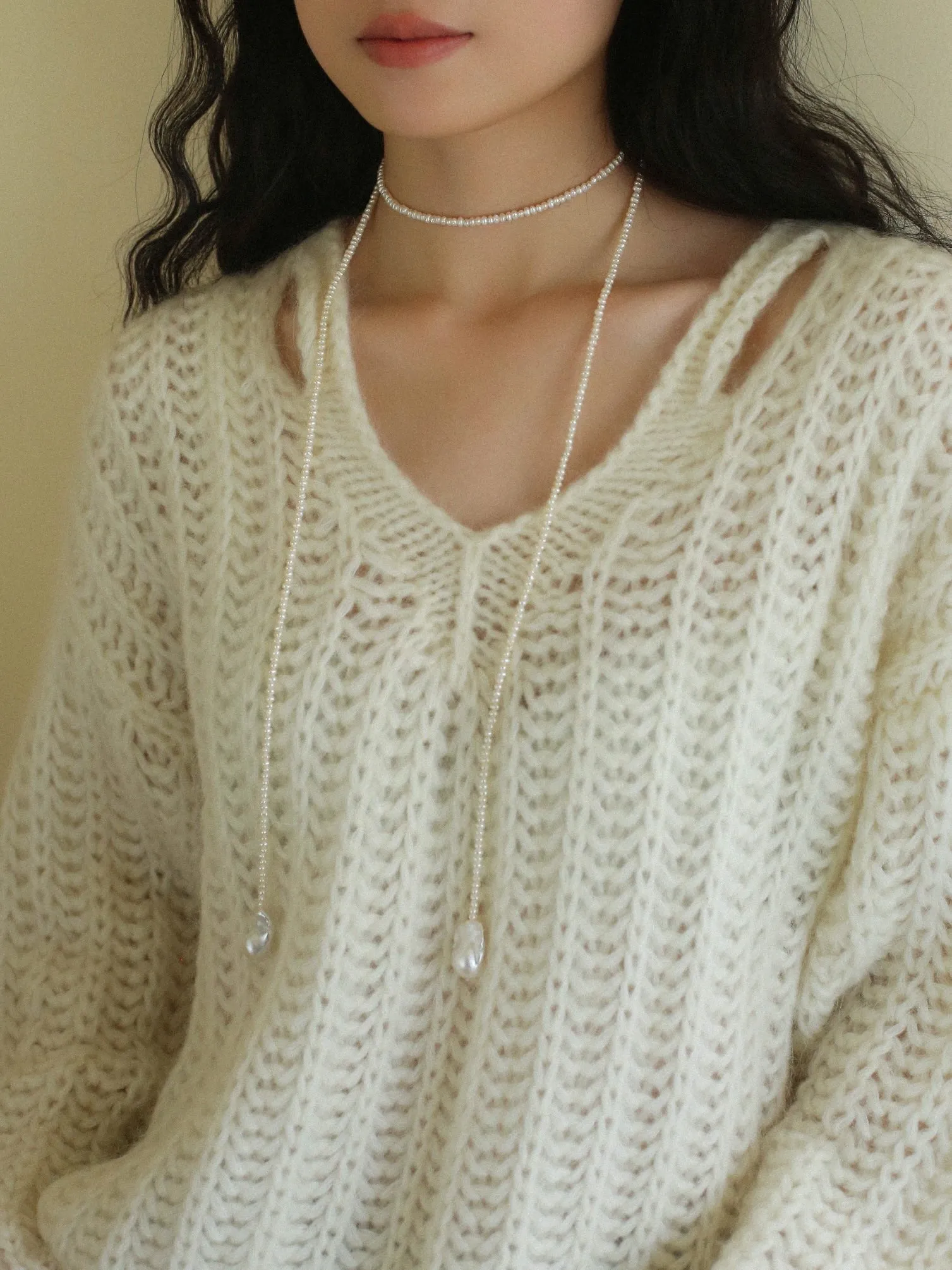 Long Baroque Beaded Pearl Sweater Necklace