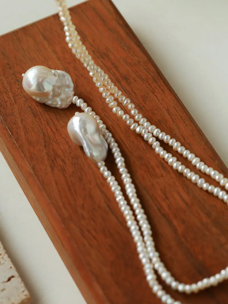 Long Baroque Beaded Pearl Sweater Necklace