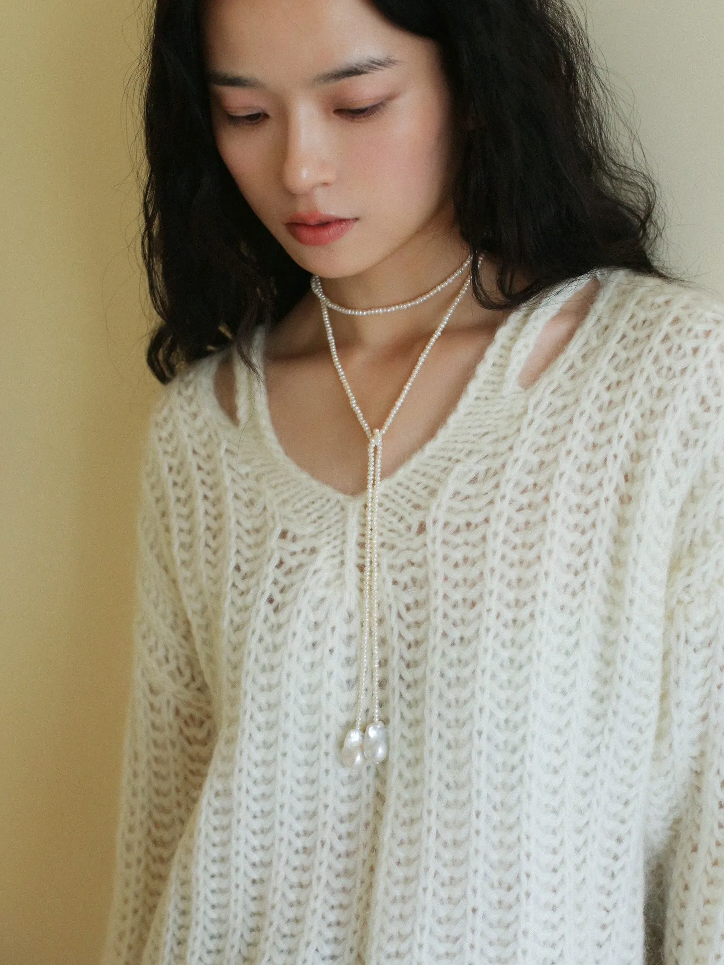 Long Baroque Beaded Pearl Sweater Necklace