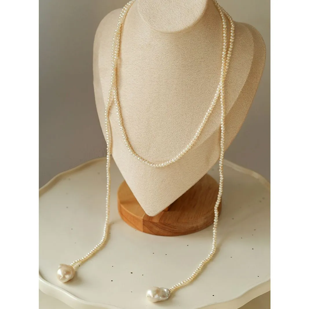 Long Baroque Beaded Pearl Sweater Necklace