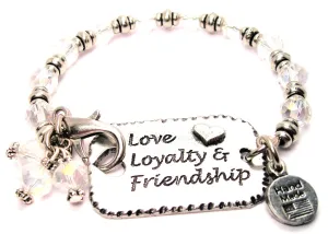 Love Loyalty And Friendship Beaded Expression Armor Pewter Crystal Bracelet