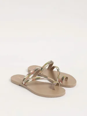 LUNA BLU Textured Strap Beige Sandals