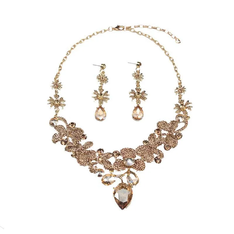 Luxury Crystal Necklace Earrings Set Rhinestone Choker Statement Jewelry Set for Women Wedding Party Bridal Evening Accessories