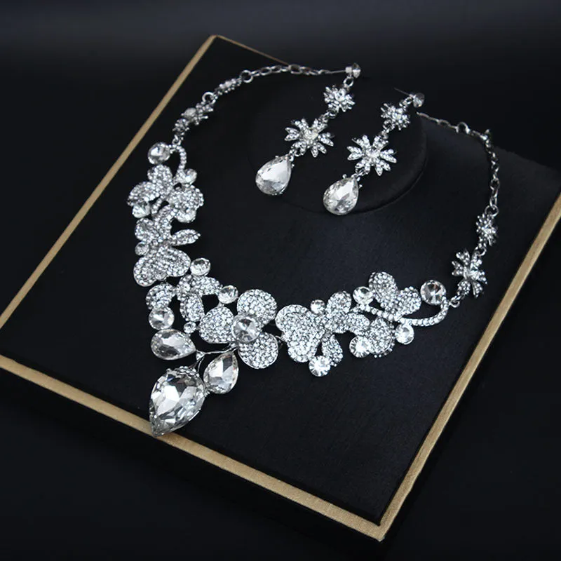 Luxury Crystal Necklace Earrings Set Rhinestone Choker Statement Jewelry Set for Women Wedding Party Bridal Evening Accessories