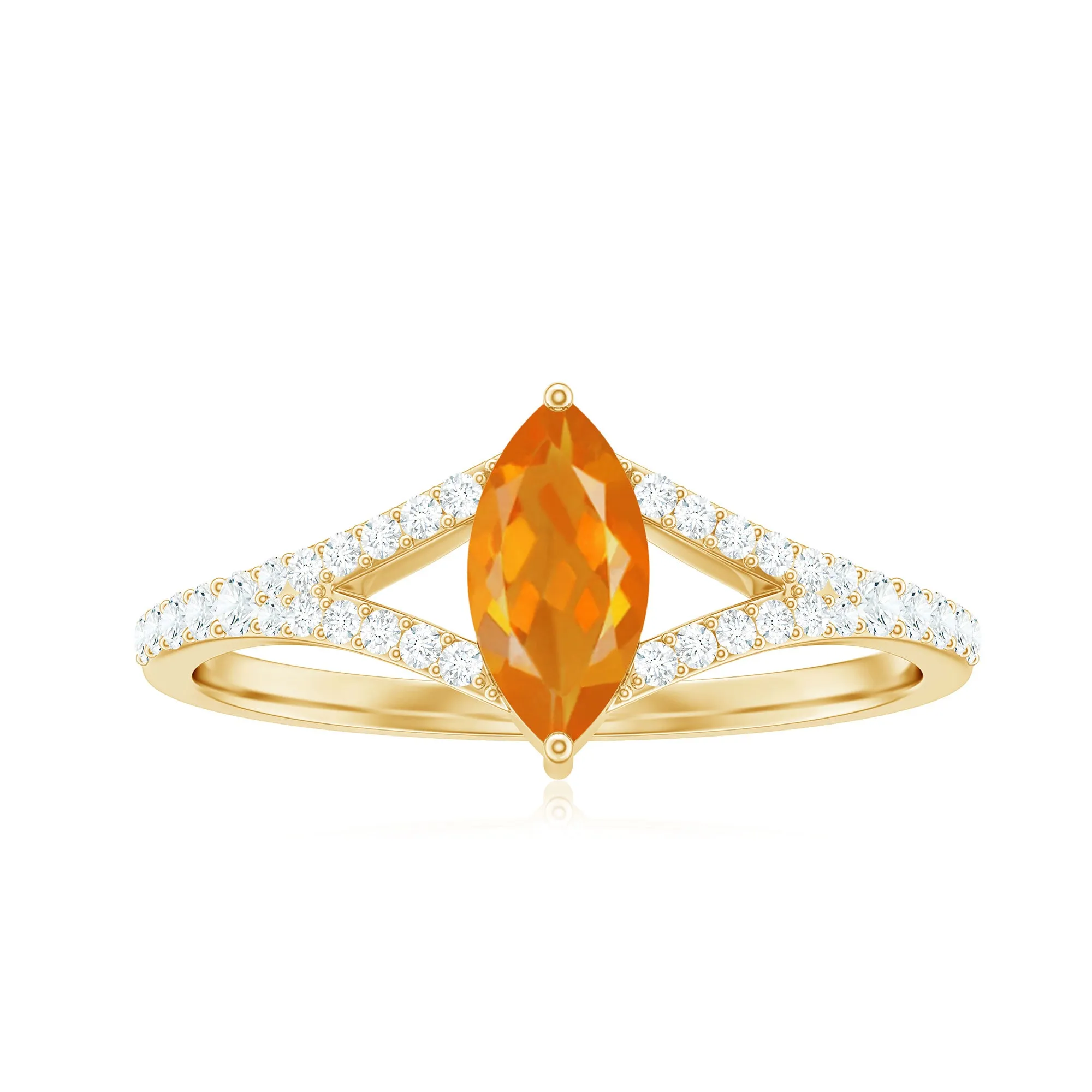 Marquise Fire Opal Split Shank Engagement Ring with Diamond