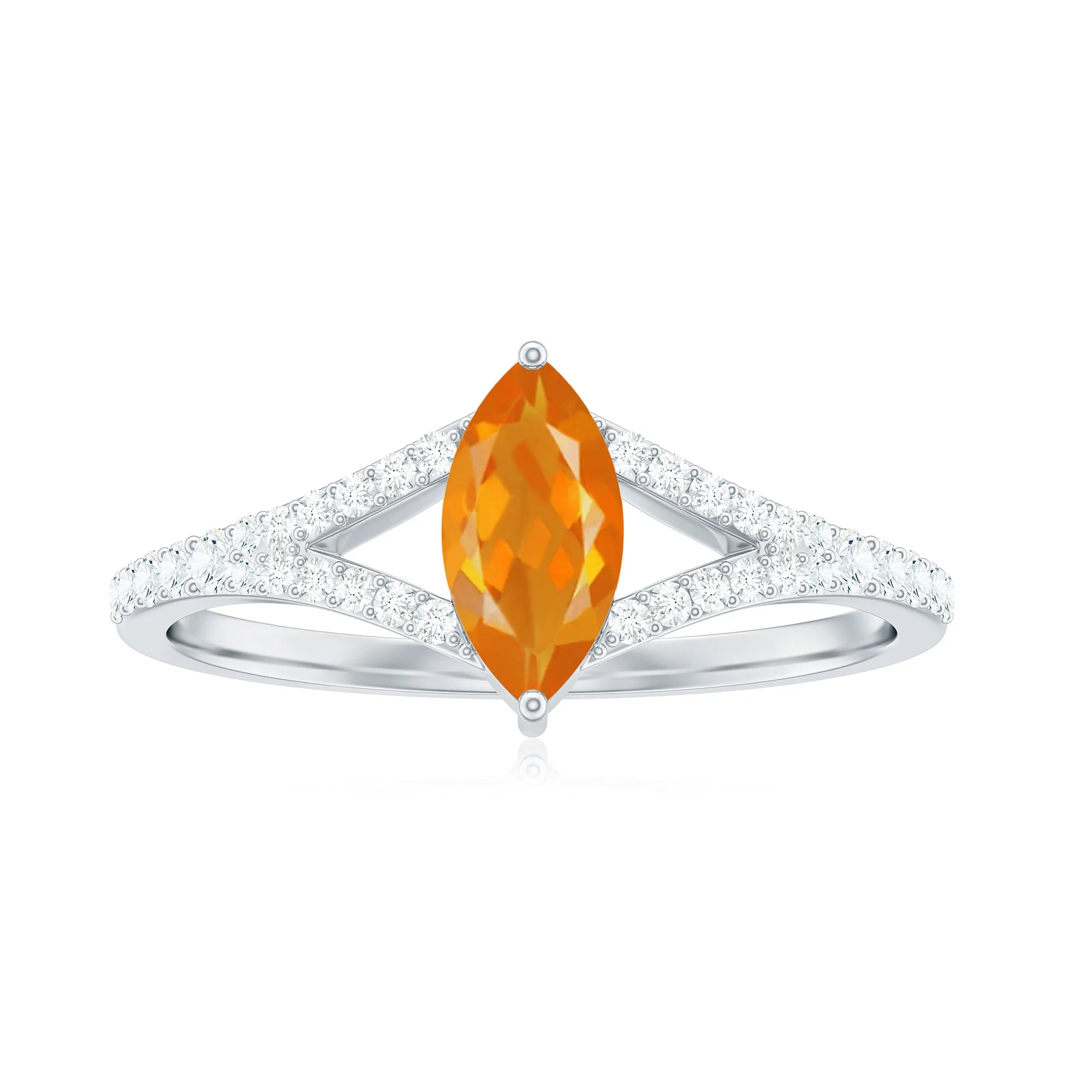 Marquise Fire Opal Split Shank Engagement Ring with Diamond