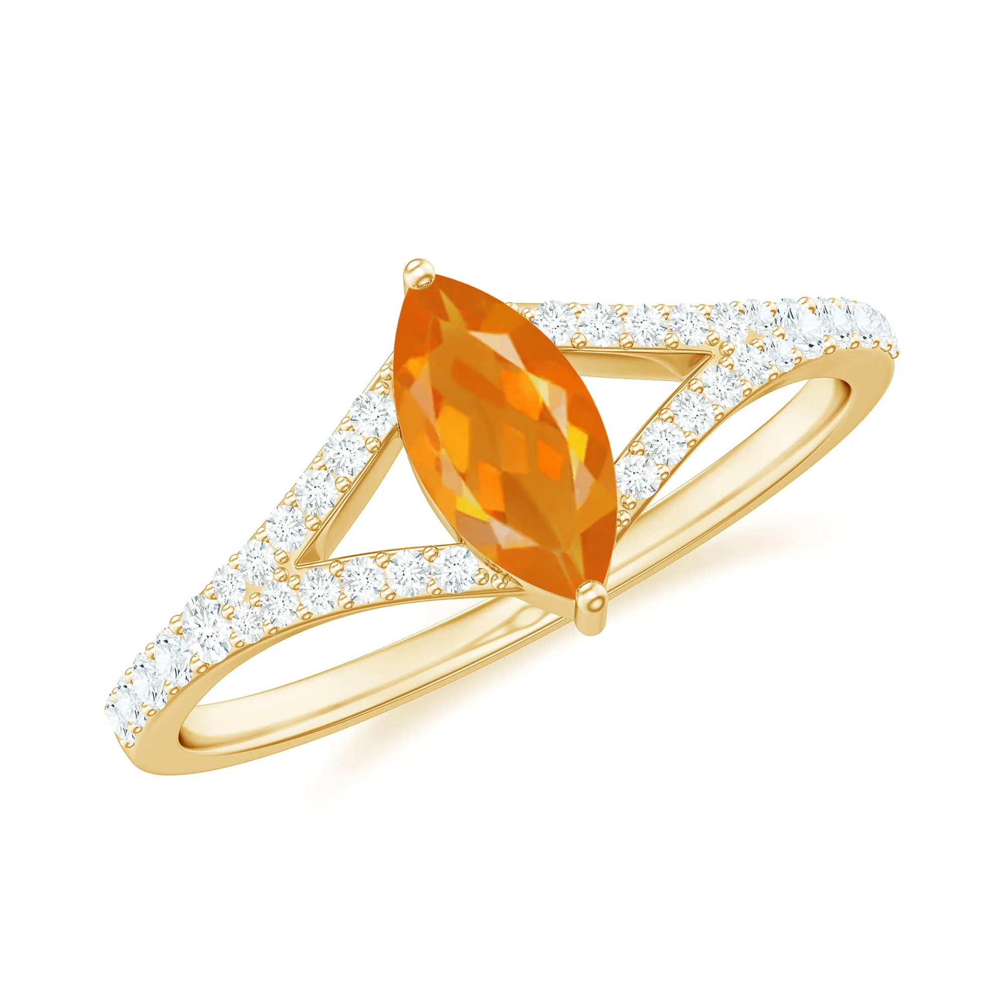 Marquise Fire Opal Split Shank Engagement Ring with Diamond