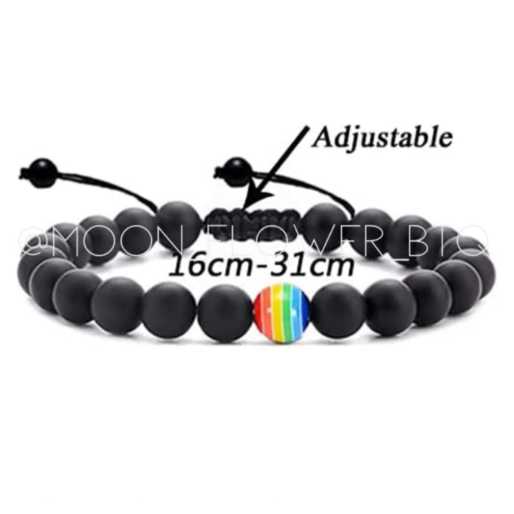 Matte Black Rainbow Bead Bracelet