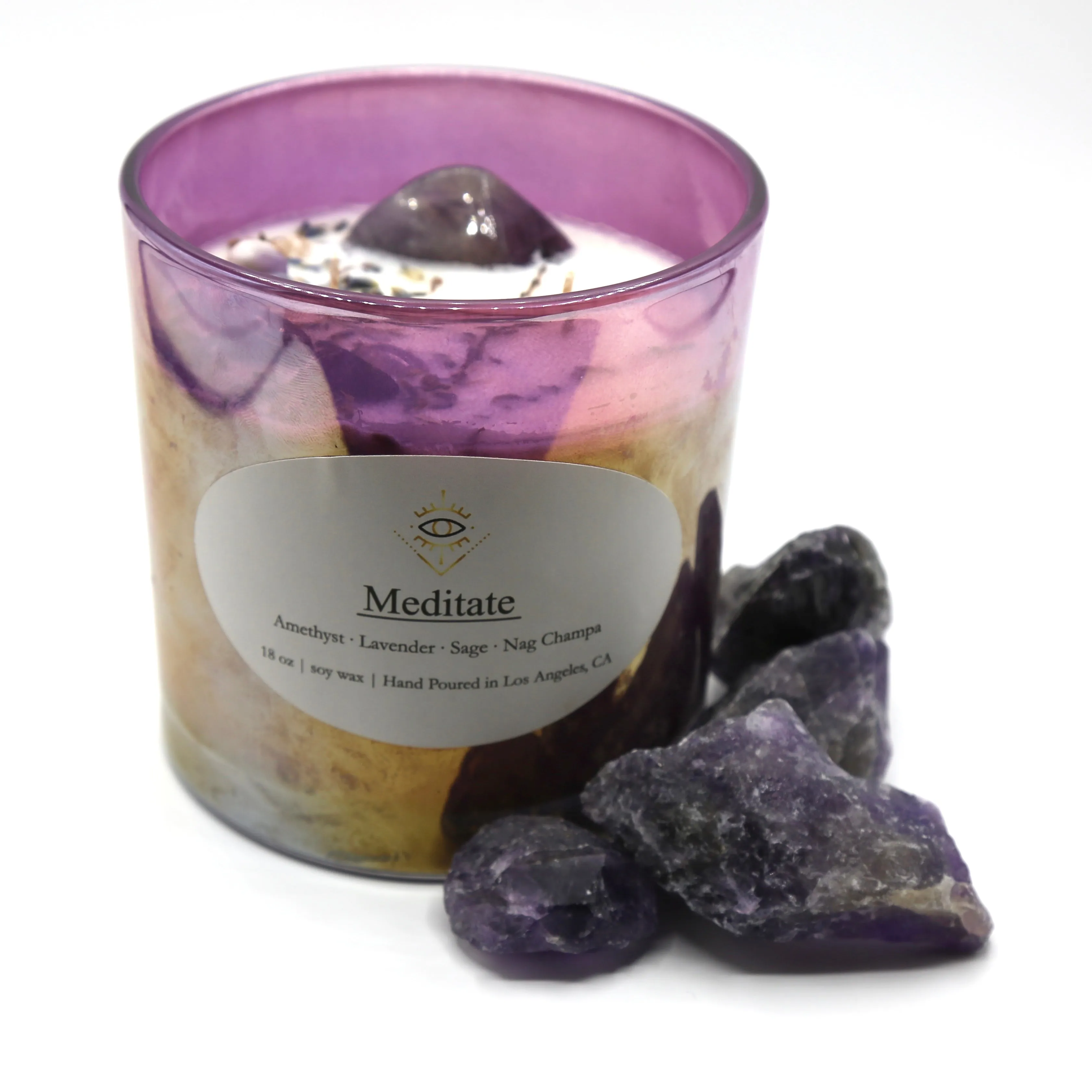 Meditate Intention Candle: Amethyst Crystals