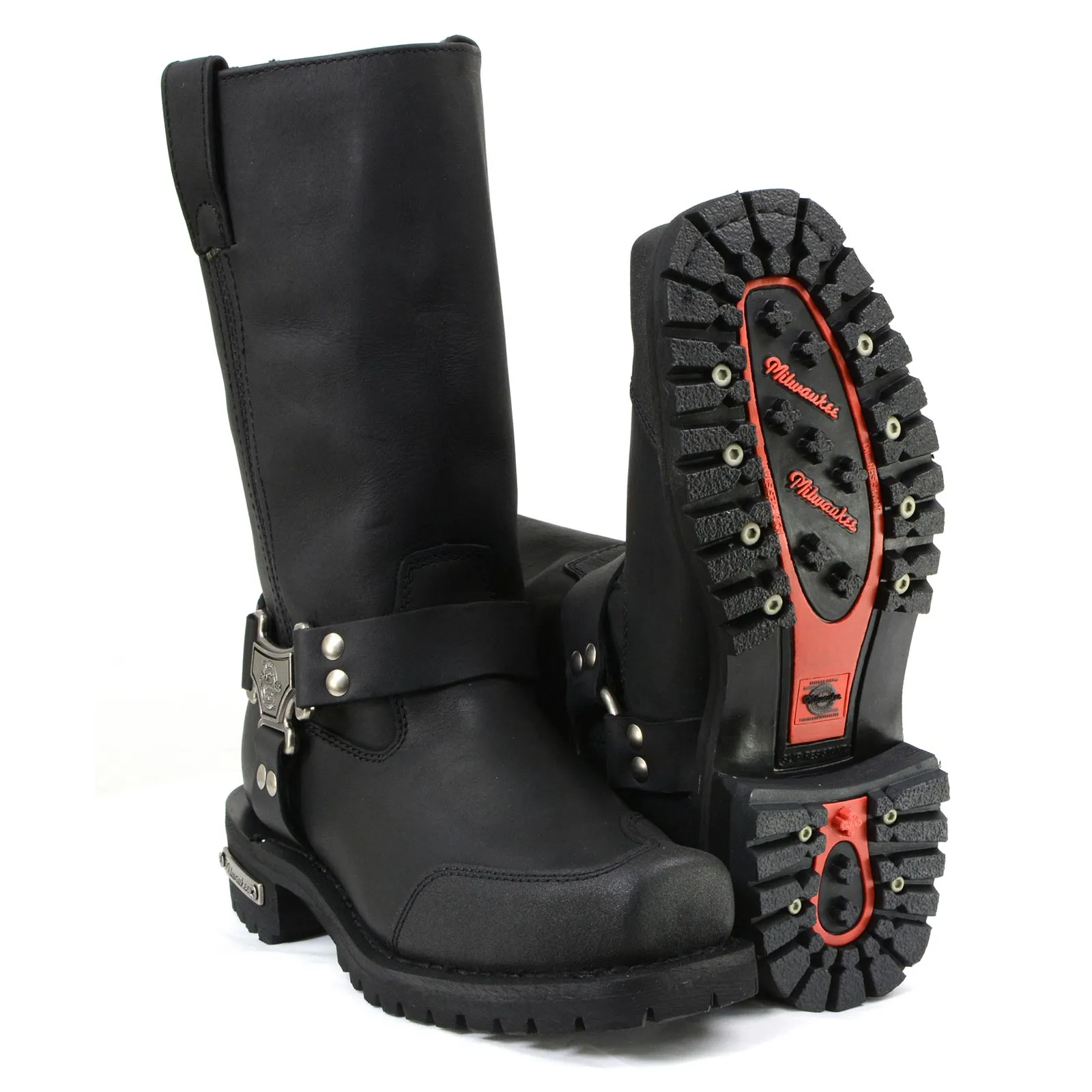 Milwaukee Motorcycle Clothing Company MB411 Men's Black Drag Harness Motorcycle Leather Boots