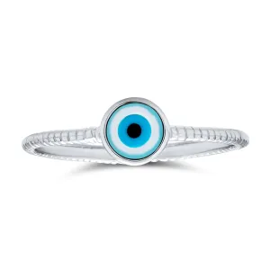 Minimalist Sterling Silver Ring with Evil Eye Design Stackable Midi Knuckle Band