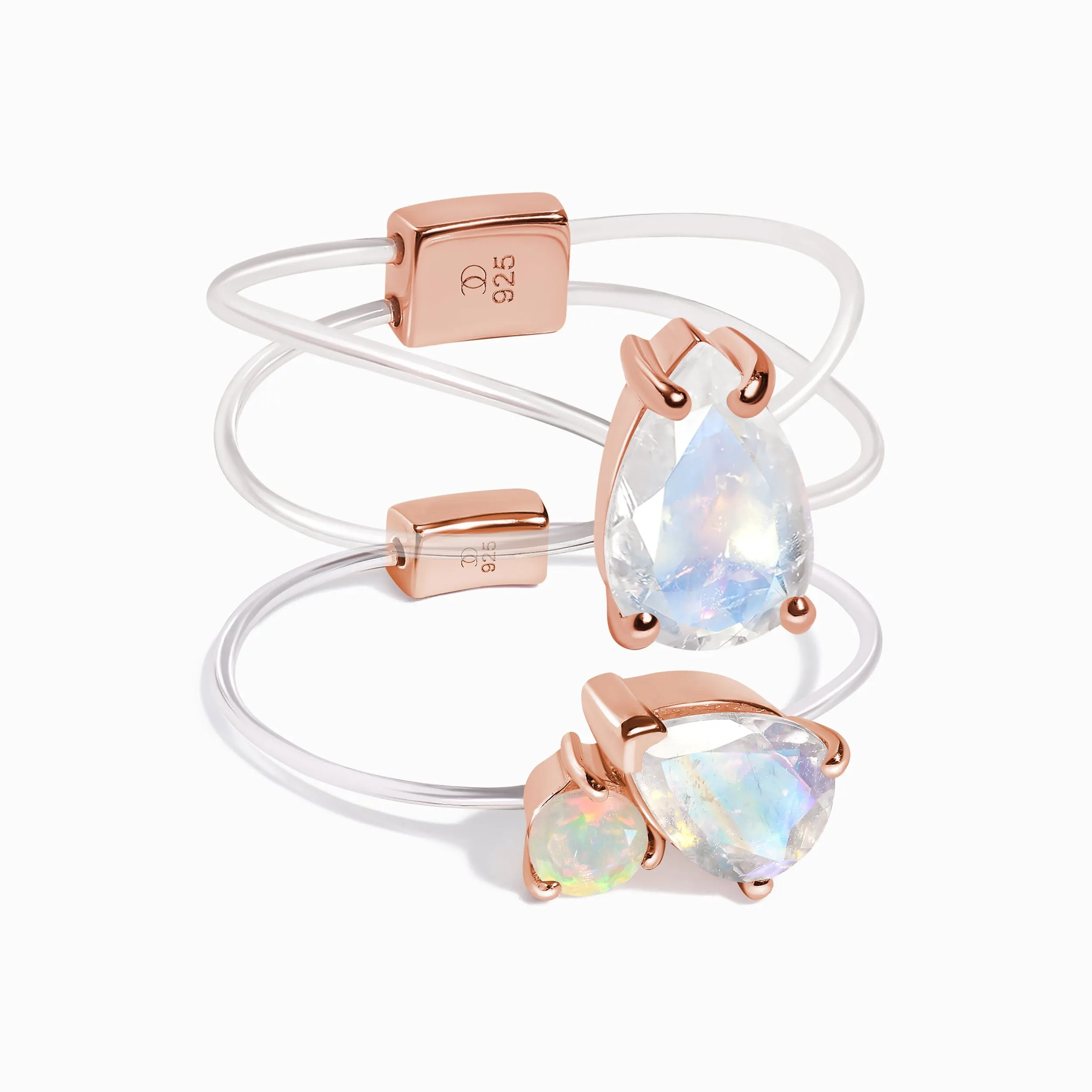 Moonstone & Opal Toi Et Moi & Sway Floating Rings