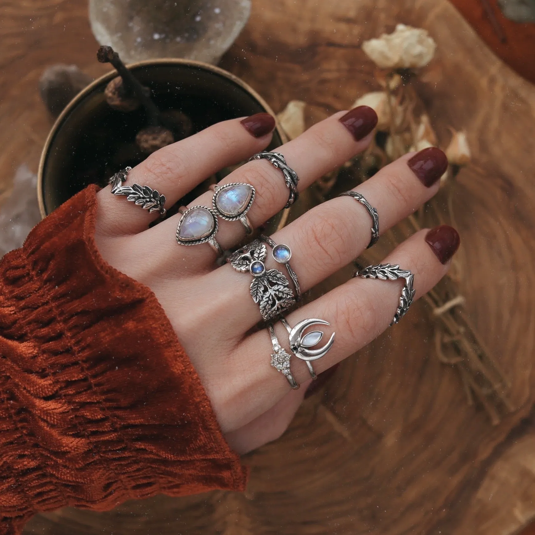 Moonstone Fern Cradle Ring