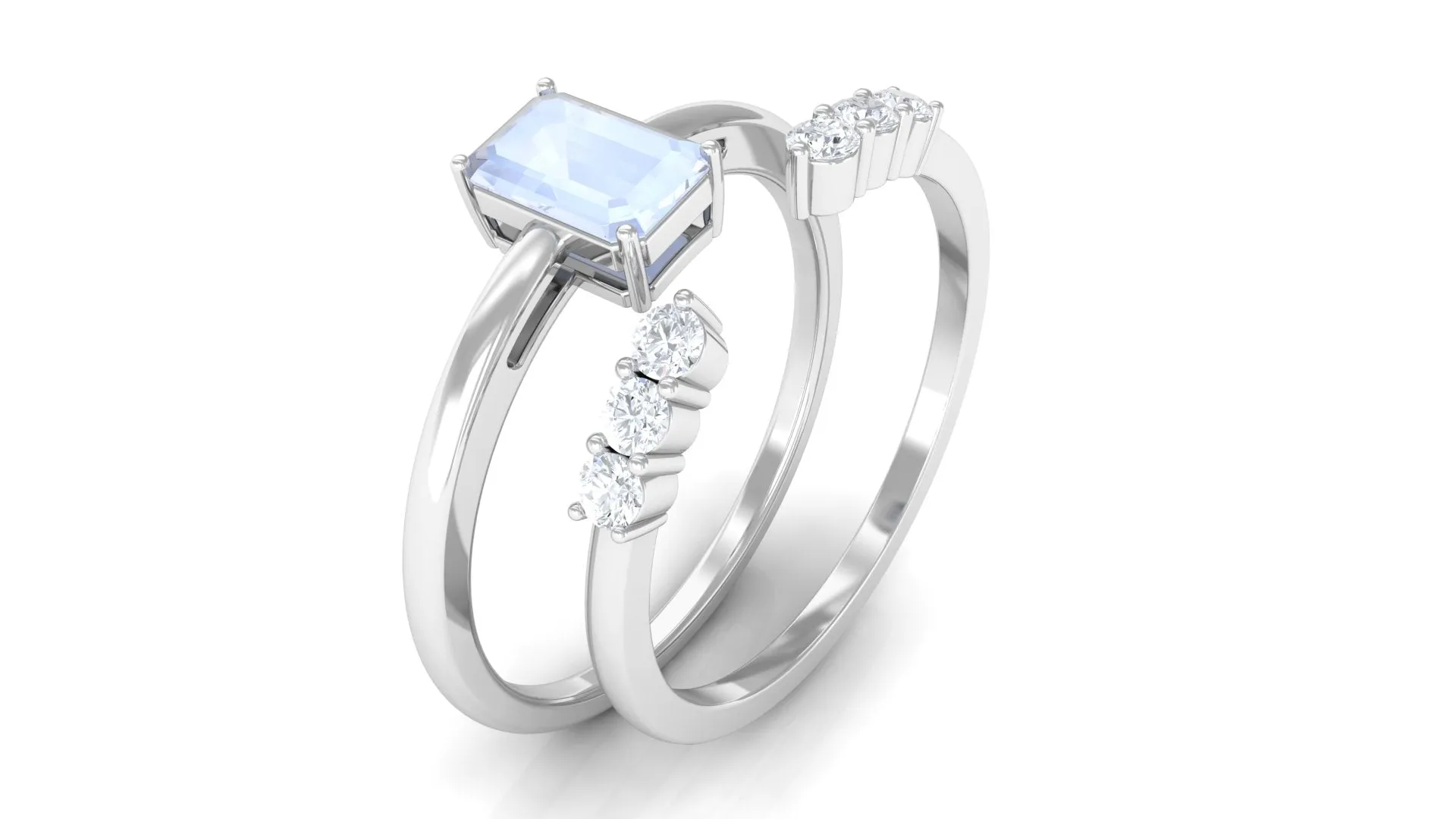 Moonstone Solitaire Ring Set with Diamond