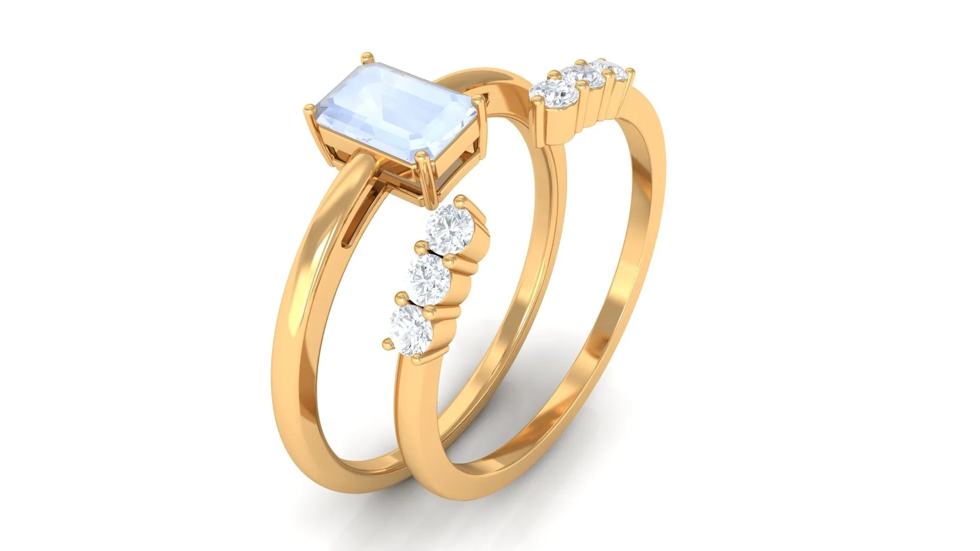 Moonstone Solitaire Ring Set with Diamond