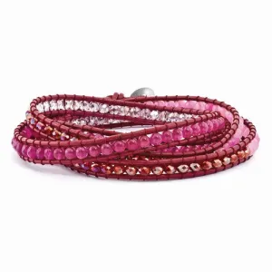 Multi Crystal and Multi Colored Beaded Leather Multi-Wrap Bracelet