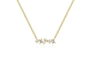 Multi Faceted Diamond Gold Bar Necklace